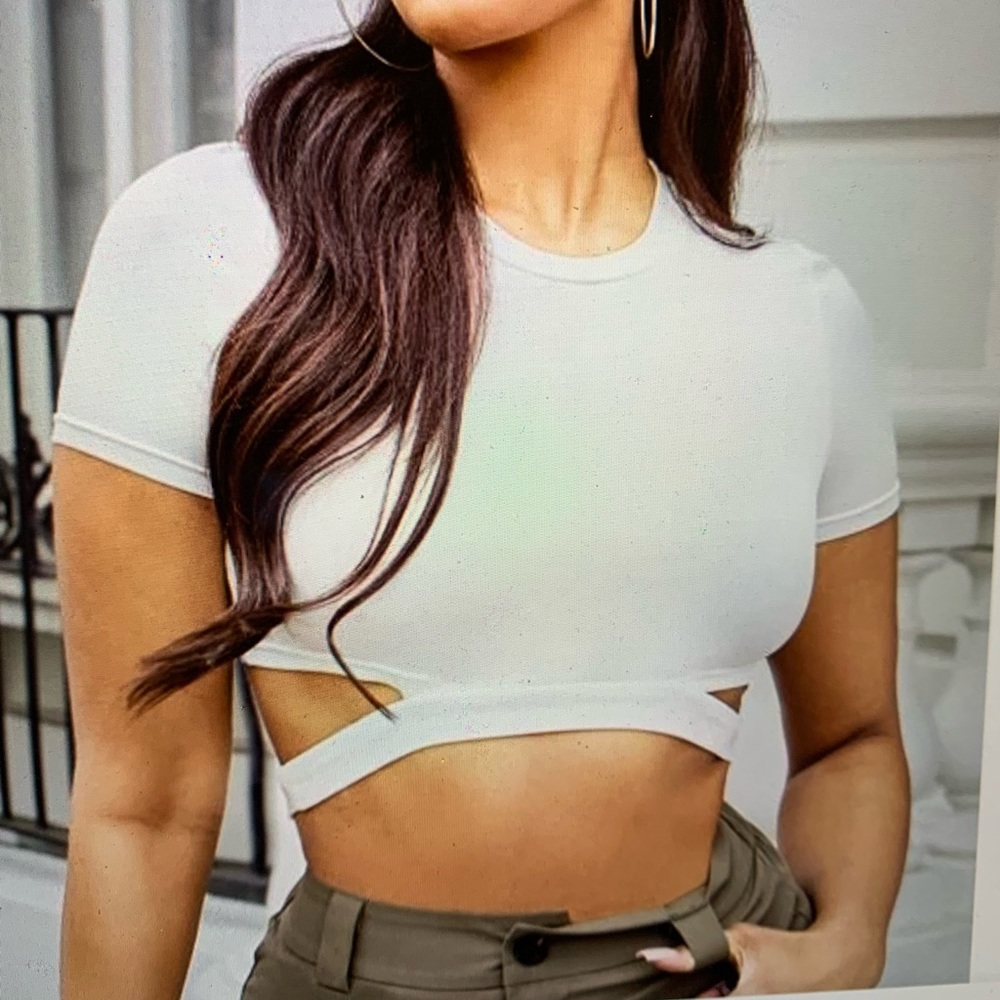 White Cut Out Skinny Crop Tee